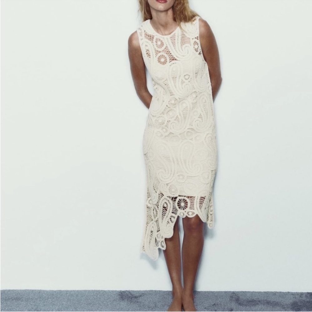 ZARA NEW WOMAN MIDI ASYMMETRIC CROCHET DRESS